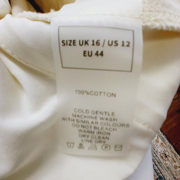 Maniere De Voir SZ 12 Strap Detail Cargo Pants - Cream 100% Cotton NWOT - Picture 7 of 9